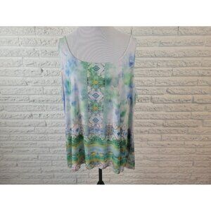 Cato Women's 26W 28W Plus Size Tank Top Blue Geometric Sleeveless GEO93XE